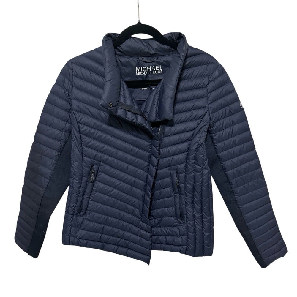 Michael Kors Women's Lightweight Packable Down Fill Navy Puffer Jacket Size S
